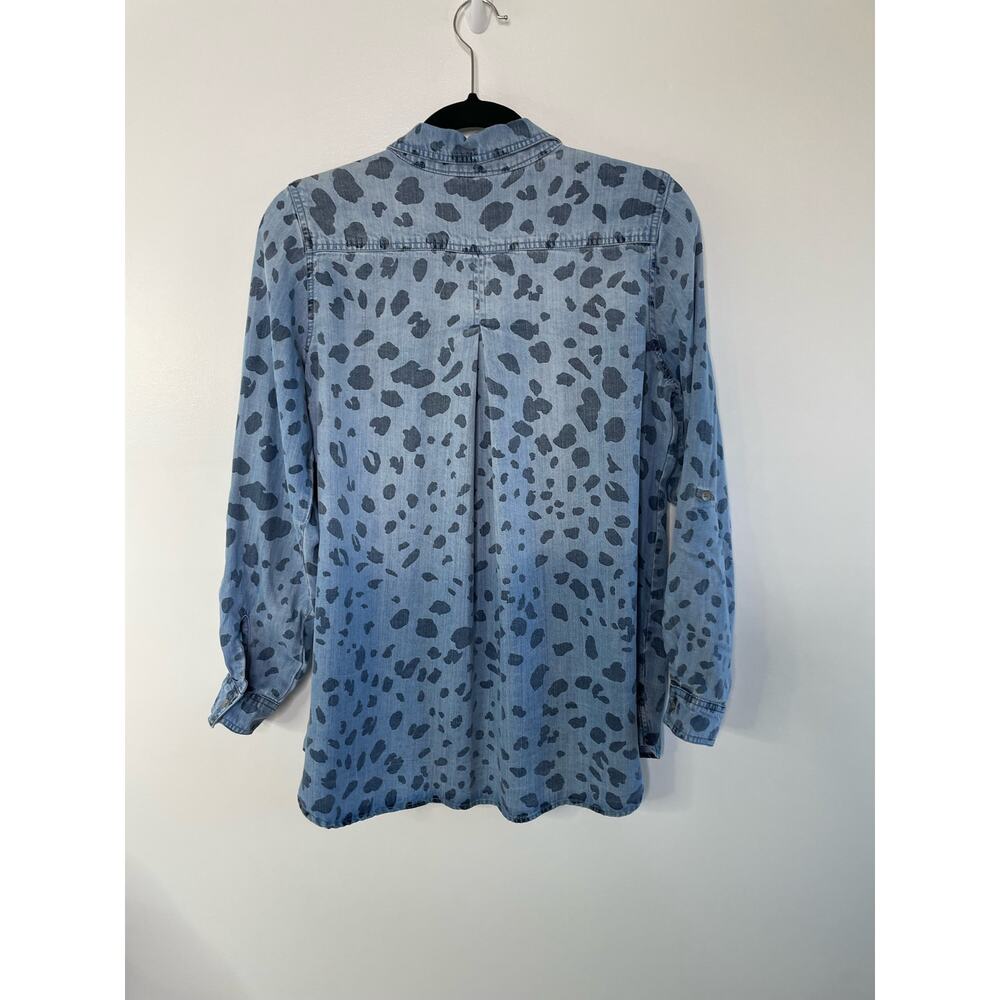 Side Stitch Button-Down Shirt Animal Print Painted‎ Polka Dot Blue Women's XS - Picture 8 of 11